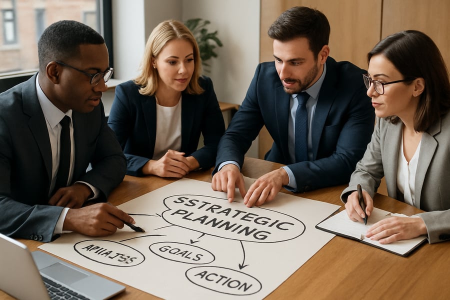 Business professionals collaborating on strategic planning